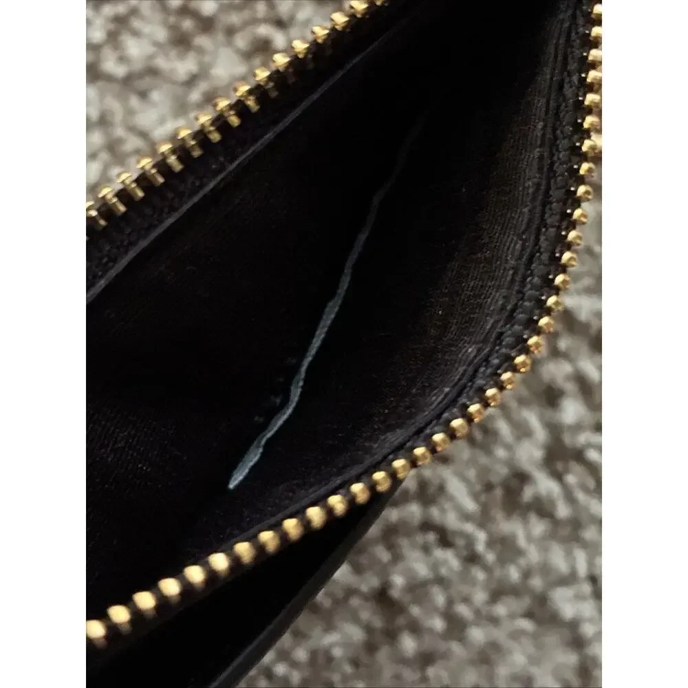 Lauren Ralph Lauren Full-Grain Leather Zip Card Case Keychain BROKEN Zipper